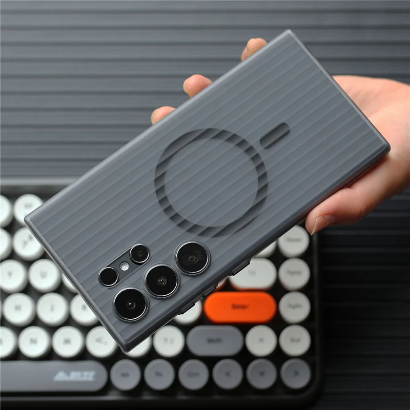 

Geometric stripes Wireless charging Magsafe case for Samsung Galaxy S24 S23 S24 Ultra Plus Matte shockproof case hard cover