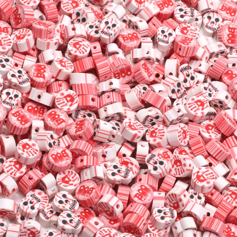 20/50/100 cuentas espaciadoras de arcilla polimérica con forma de calavera para Halloween, para hacer joyas, decoración, pulseras, collares, accesorios de bricolaje
