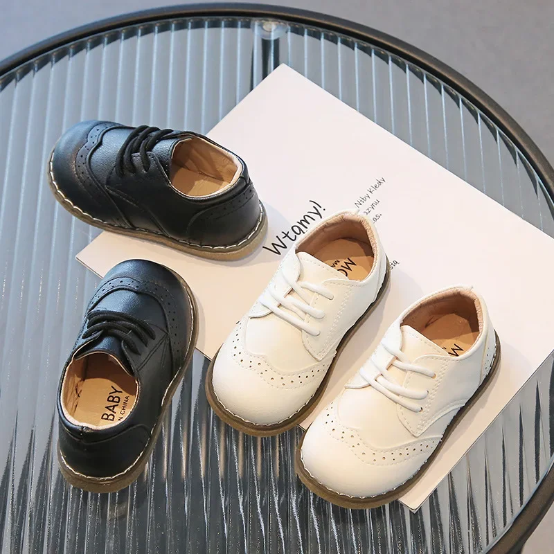 Boys Leather Shoes 2024 Spring Autumn Children Oxfords Brogue Style Casual Shoes Fashion Lace-up Shoes For Boy Brown, Black 3