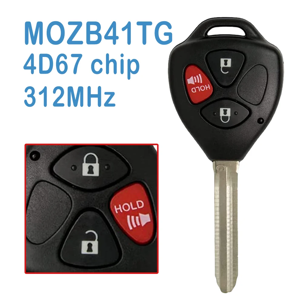 

2 Pcs MOZB41TG Auto Smart Remote 2+1B ASK 312MHz 4D67 Chip TOY43 Car Key Fob For Toyota Scion 2005-2013
