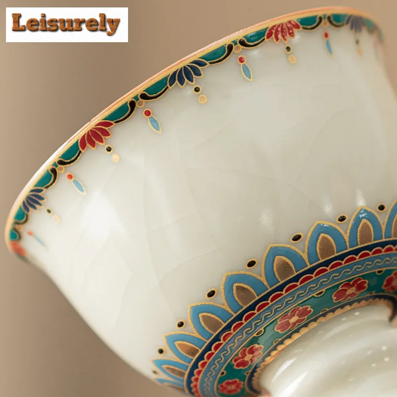 70ml Ru Kiln Dunhuang High Foot Teacup Aesthetic Tea Bowl Jug Tea-tasting Smelling Cup Chazhan Master Cups Drinkware Collection