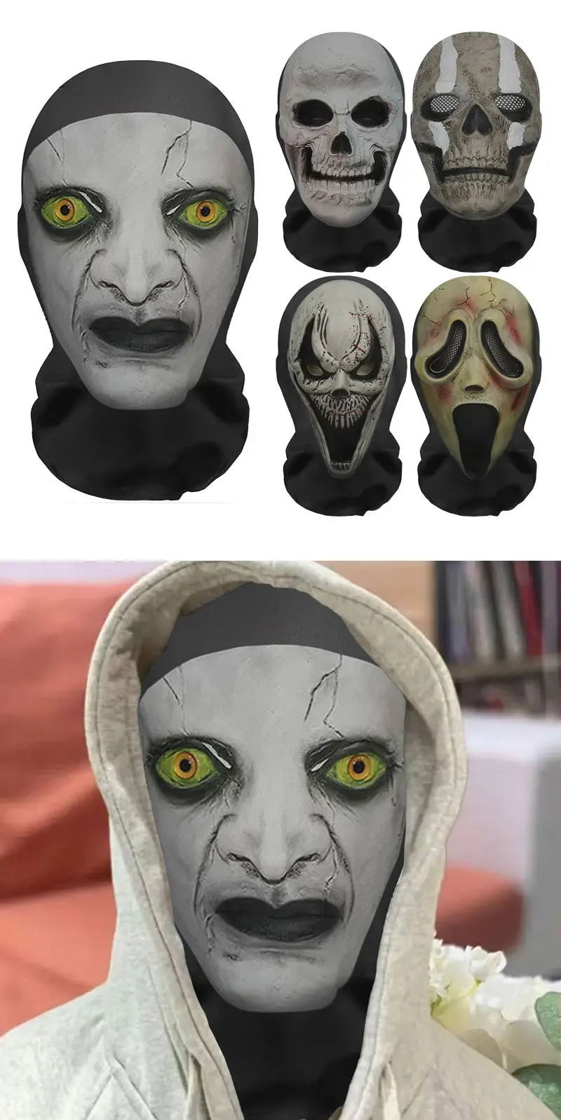 3D Ghost Face Mask - Halloween Balaclava Breathable Cosplay Prop