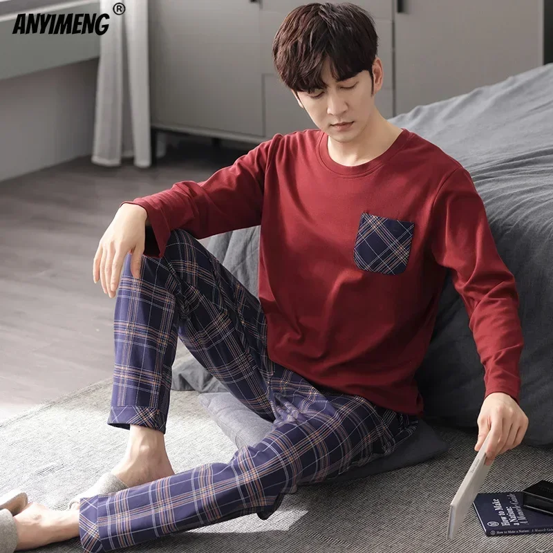 Boys Plus Size 4XL Pajama Set Knitted Cotton Autumn Winter Casual Men's Sleepwear pajama sets