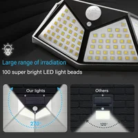 Lampe solaire murale à détecteur de mouvement PIR 100 LED, lampe solaire extérieure, étanche, alimentée par énergie solaire, lampe de rue, décoration de jardin 2