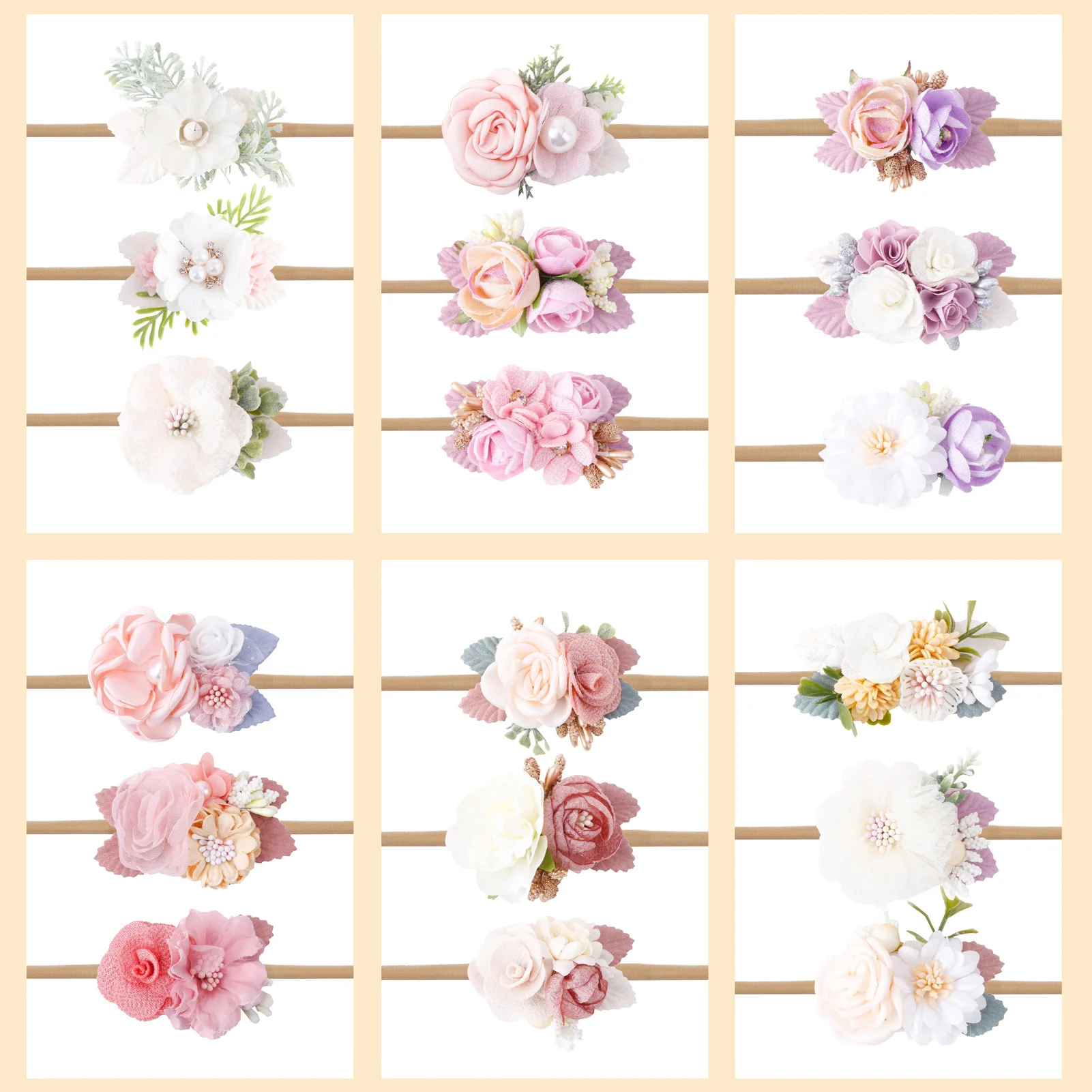 3pc Princess Flower Nylon Headband Newborn Baby Boy Girl Artificial Floral Photography Props Hair Accessories Infant Headwear janevini bouquet mariee champetre champagne rose bride bouquet flower artificial green plant bridal wedding accessories bruiloft