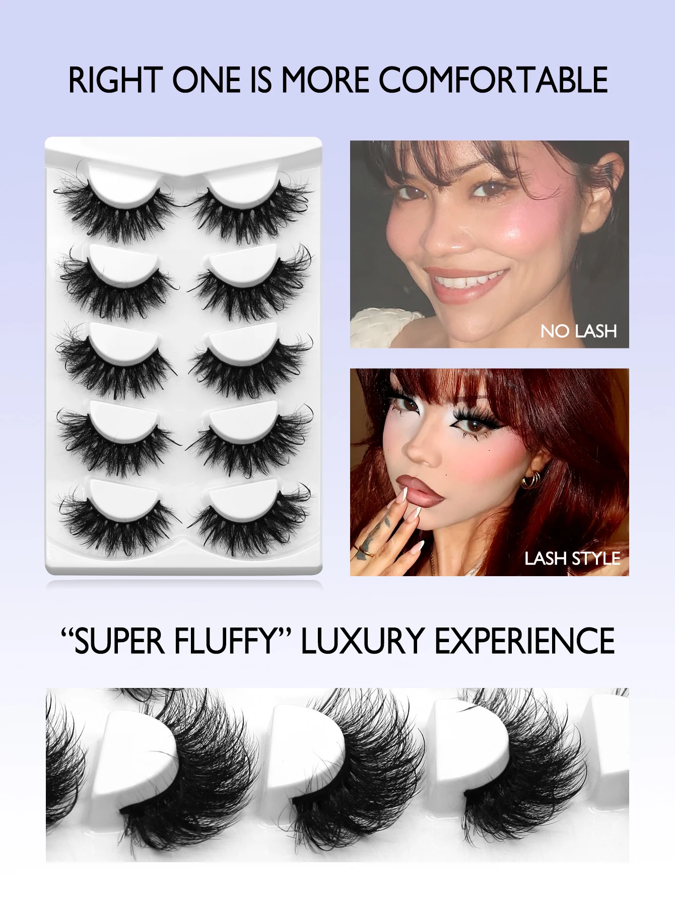 Lasvirey Flauschige Wimpern, dicke Katzenaugen-Wimpern, 8D-flauschige Volumen-Wimpern, dramatische, dicke, flauschige Vollstreifen-Wimpernverlängerung, Make-up – Detail 4