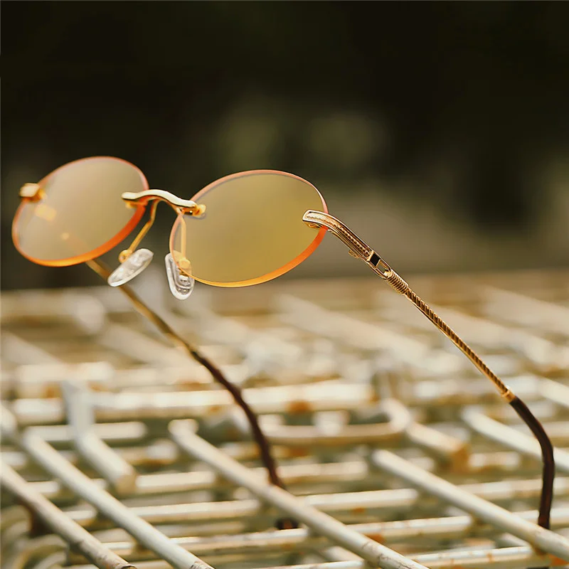 

Rimless Oval Sunglasses Women 2024 Punk Sun Glasses Men Shades Driving Eyewear Round Frameless Metal Glasses Female UV400