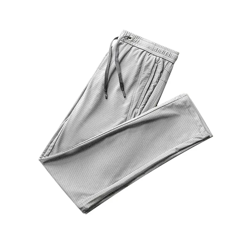 Mesh Summer Ice Silk Sweatpants Men's Loose Breathable Pants Belted Trousers And Straight-leg Solid Trousers Cool Sweatpant men casual pants