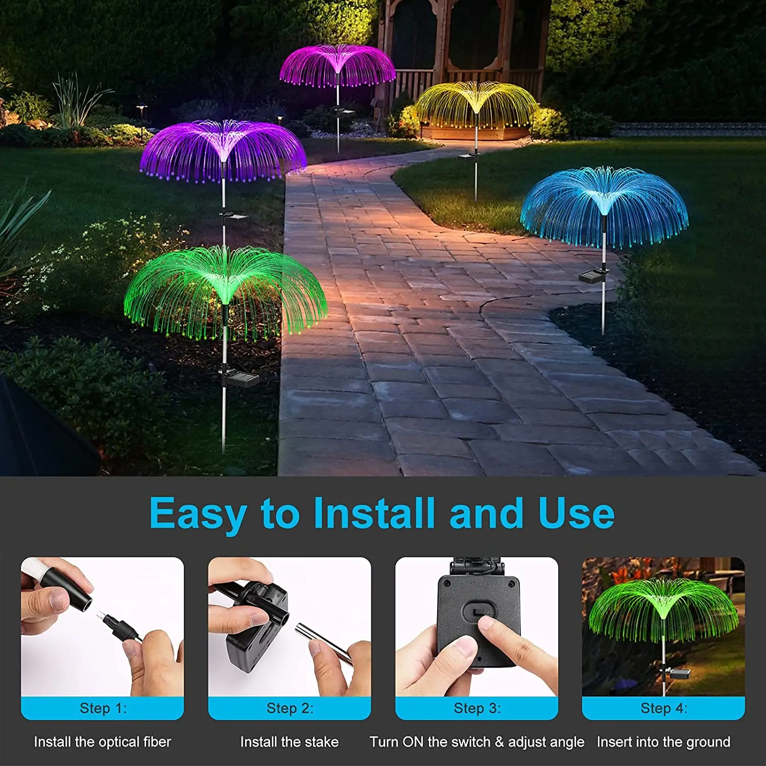 Solar Garden Lights Outdoor Waterproof Optical Fiber Jellyfish Light solar lawn lamp for Patio Pathway Holiday Christmas Decor