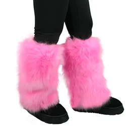 faux fur leg warmer 2023 y2k furry Women Furry Fuzzy Long Boot Cuff Covers hot pink bubblegum dopamine B230837