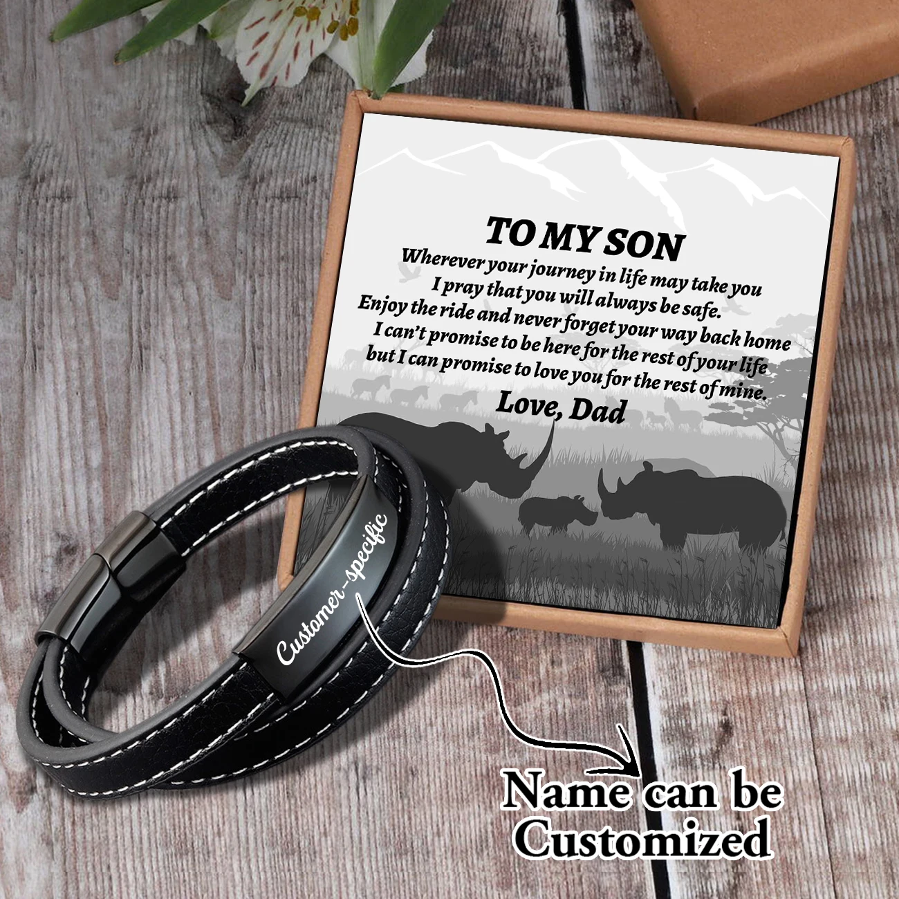 

Sam3008 Dad To My Son Name Can Be Customized Card text Classic Design Men's Stainless Steel Bracelets With Magnetic Clasp