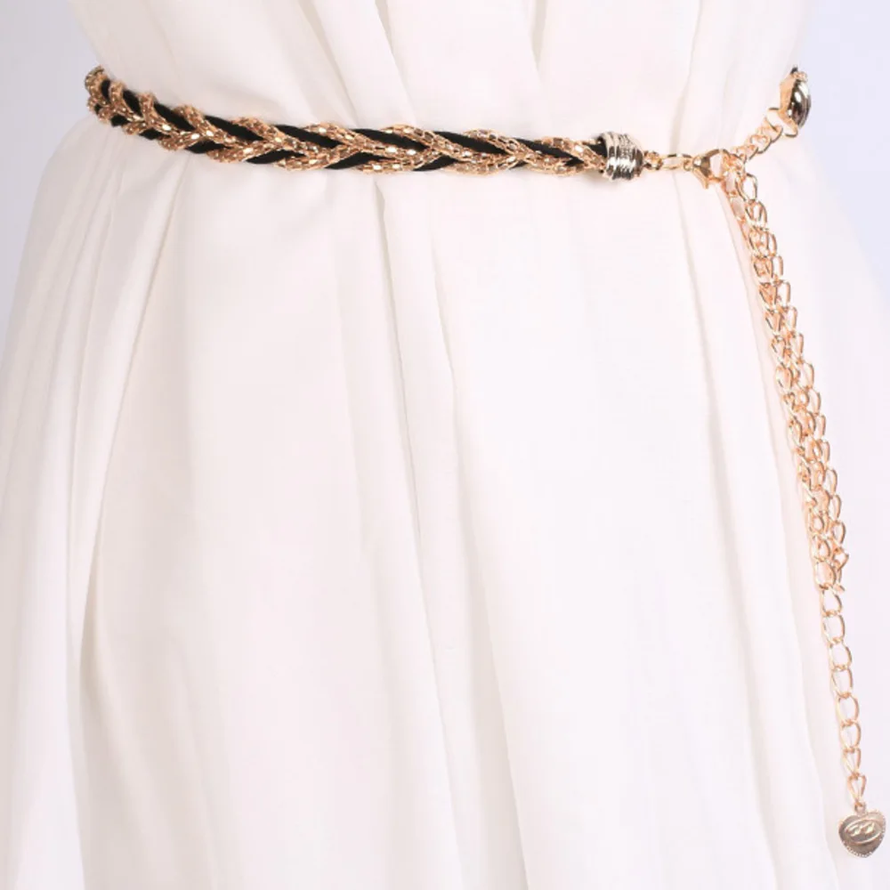European and American Metal Woven Belt Cross-border 3-color Decorative Waist Chain, Simple and Versatile Dress, Metal Belt Body Chain_voghion.com