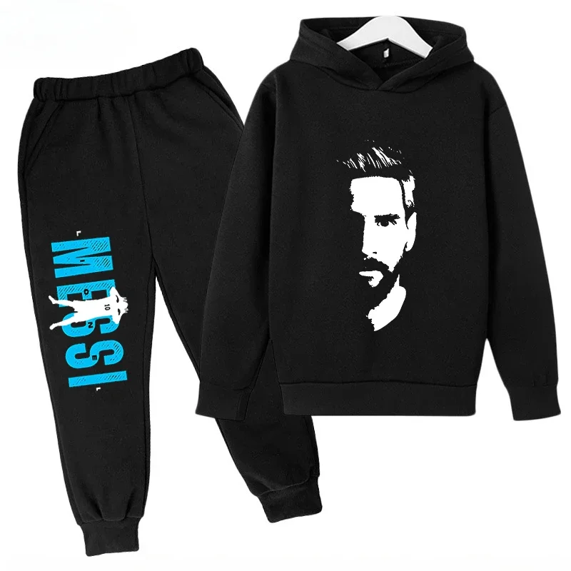 thumbnail image 1 of Conjunto de sudadera con capucha para niños y pantalones deportivos de 2 piezas para niños y niñas Ropa infantil con estampado de Messi Ropa de bebé, 1 of 5