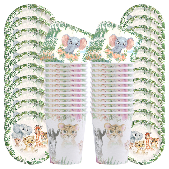 Safari Birthday Party Decoration Disposable Tableware Set Safari Dinosaur Party 1st Birthday Boy Baby Shower Supplies