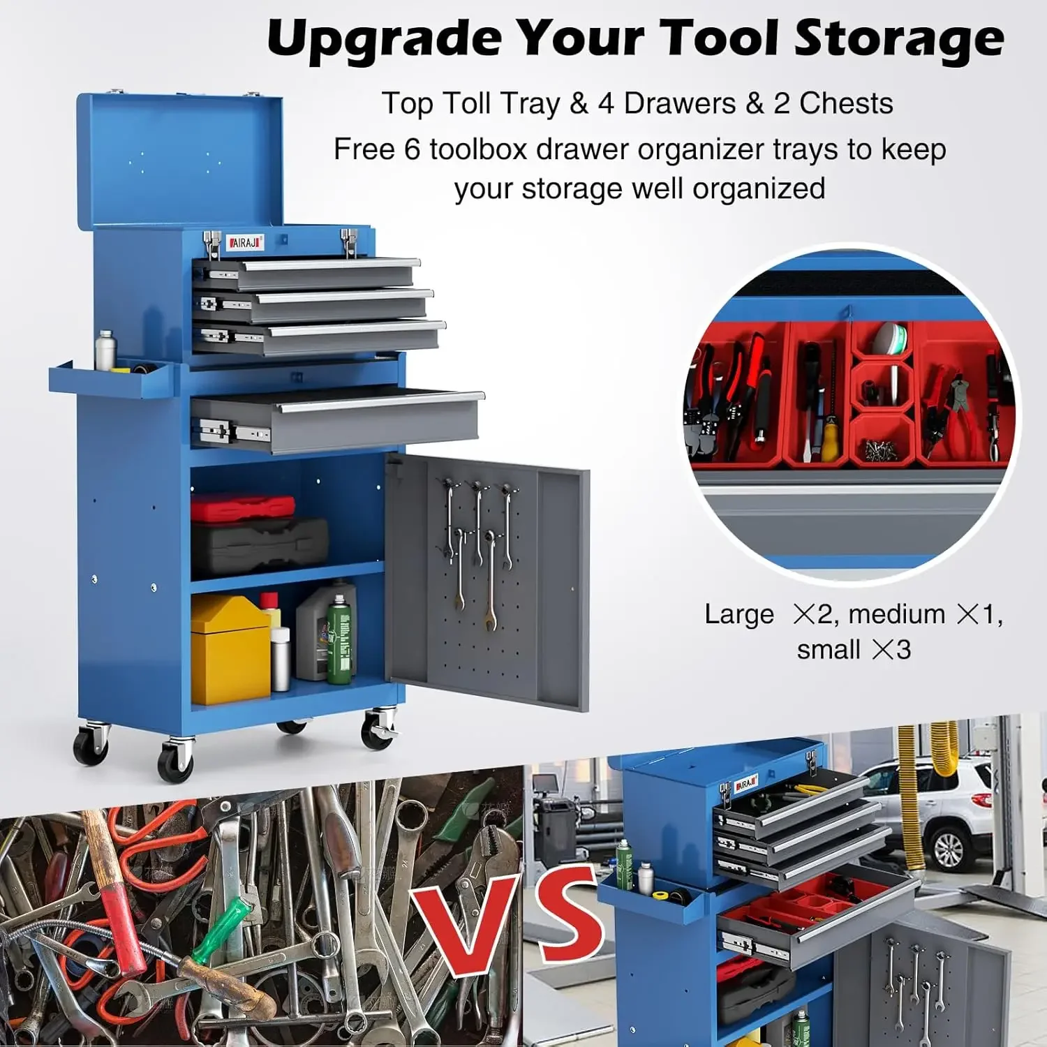 Professional 4-Drawer Rolling Tool Box with Wheels - Portable Tool Chest for Garage Mechanics, Tool Chest for Repair Shop 4