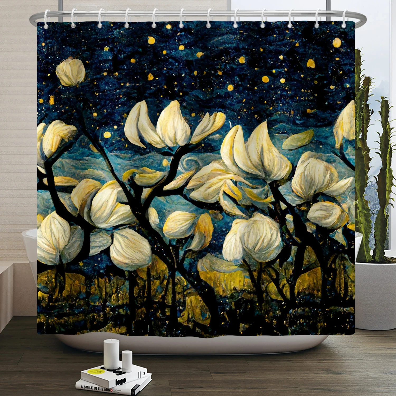 Van Gogh Abstract Art Oil Painting Shower Curtain Starry Night Scenery Bathroom Curtain Flower Tree Waterproof Bathtub Curtain 2