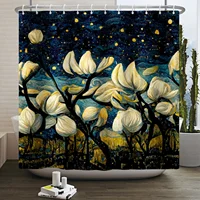 Van Gogh Abstract Art Oil Painting Shower Curtain Starry Night Scenery Bathroom Curtain Flower Tree Waterproof Bathtub Curtain 2