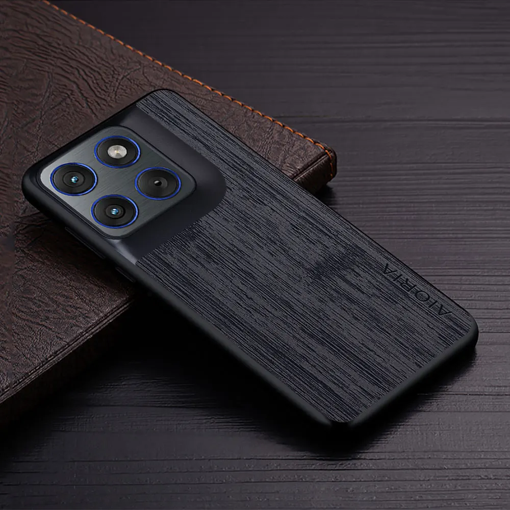 Wood Grain Faux Leather Phone Cover - Elegant Case