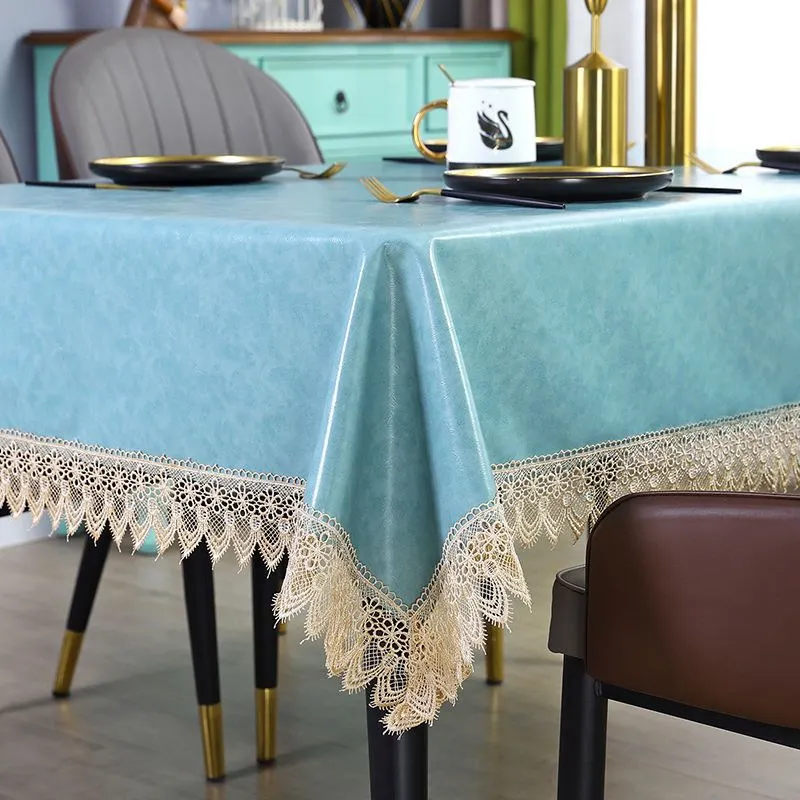 

Lace Faux Leather Waterproof Tablecloth Elegant Coffee Dining Table Cover Rectangular Round Stain Resistant Party Kitchen Decor