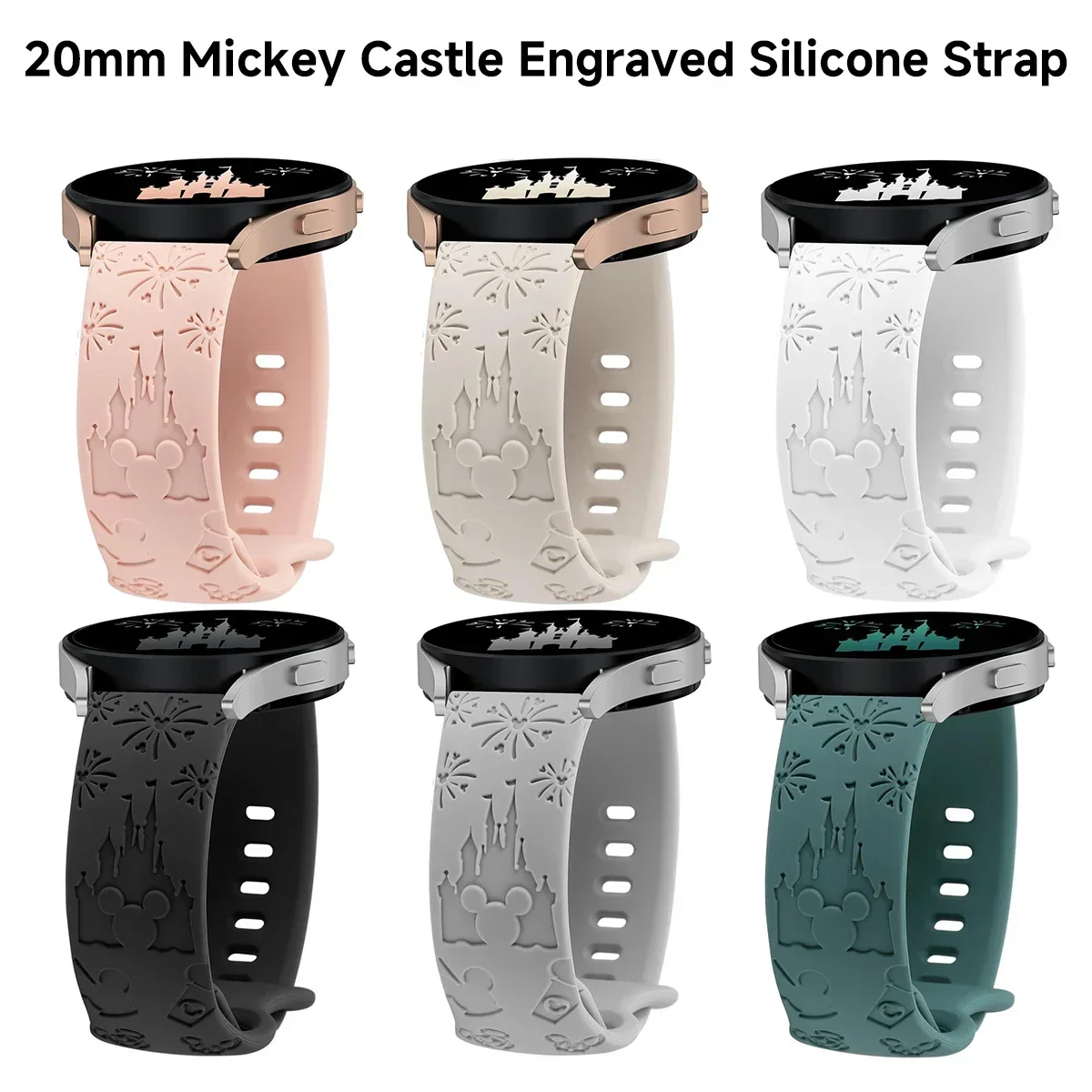 20 mm Schloss-Blumen-Gravurarmband für Samsung Galaxy Watch 7, 6, 5, 4, 40/44 mm, Silikon, süßes Armband für Watch 6Classic 47 mm 5Pro 45 mm – Detail 16