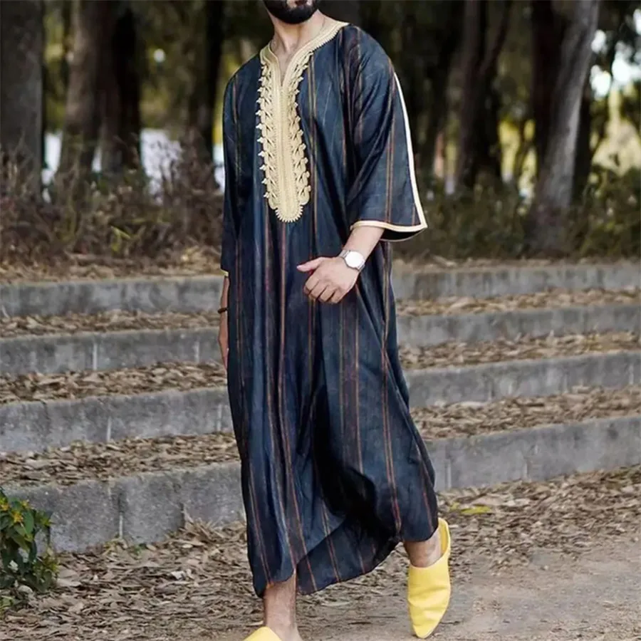 Islam Men Clothing Moroccan Kaftan Embroidered Loose Long Dress Djellaba Abaya Saudi Arabia Jubba Thobe for Man Muslim Robe