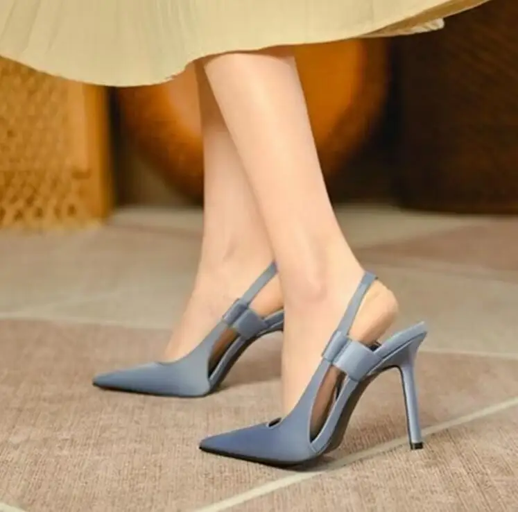 2024 New Spring New Brand Women Slingback Sandals Pointed Toe Slip on Thin High Heel Ladies Elegant Pumps Shoes Drss Sandals