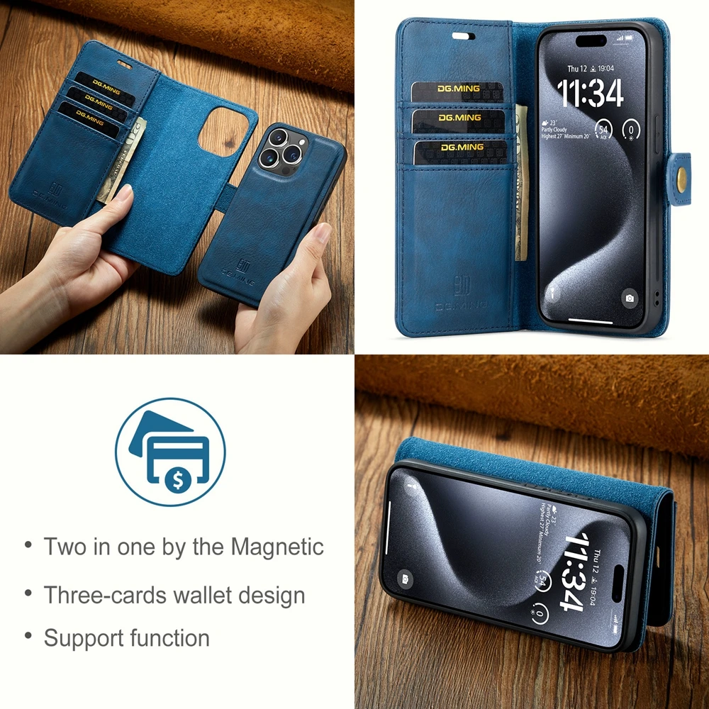 Premium Detachable Leather Wallet Phone Case with Magnetic Flip and Card Slots