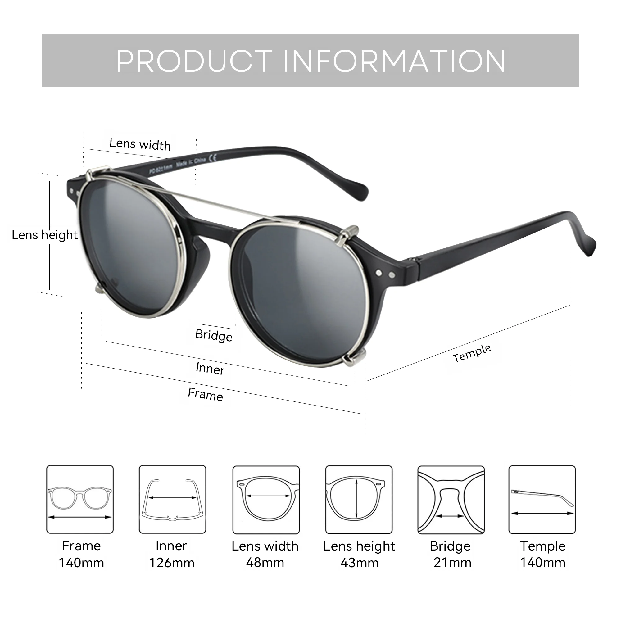 ZENOTTIC-Steampunk Style Clip On Sunglasses for Men Women Anti Blue Light Glasses+Polarizing Clip Fashion/Retro Computer Eyewear