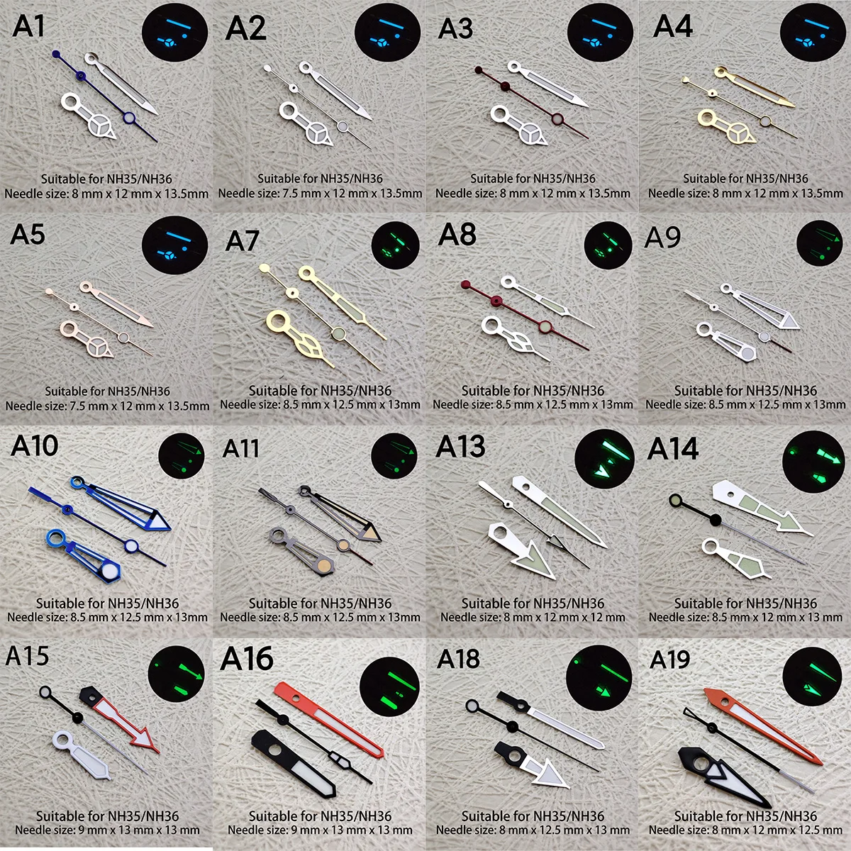 Lancette Dell'Orologio Lancette Nh35, Lancette Nh36 Lancette Luminose Verdi Accessori Per Orologi Di Seconda Mano Adatti Per Nh35, Movimenti Nh36 08