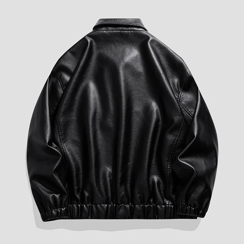 New Trendy Mens Leather Jacket Baseball Motorcycle Jacket American Style Autumn Windproof Leather Coat High Quality Fashion Coat - 2