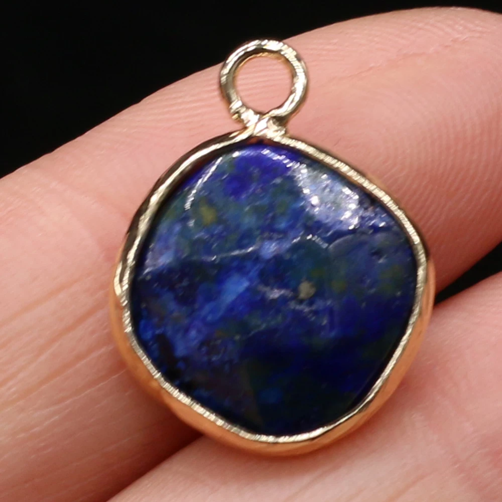 15PCS Wholesale Natural Stone Lapis Lazuli Irregular Round  Faceted Pendant Necklace Earrings For Jewelry Making Gift