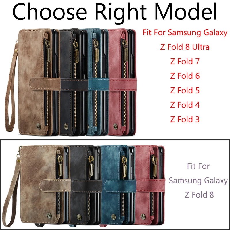 Zipper Leather Wallet Phone Case with Wrist Strap and Card Slots