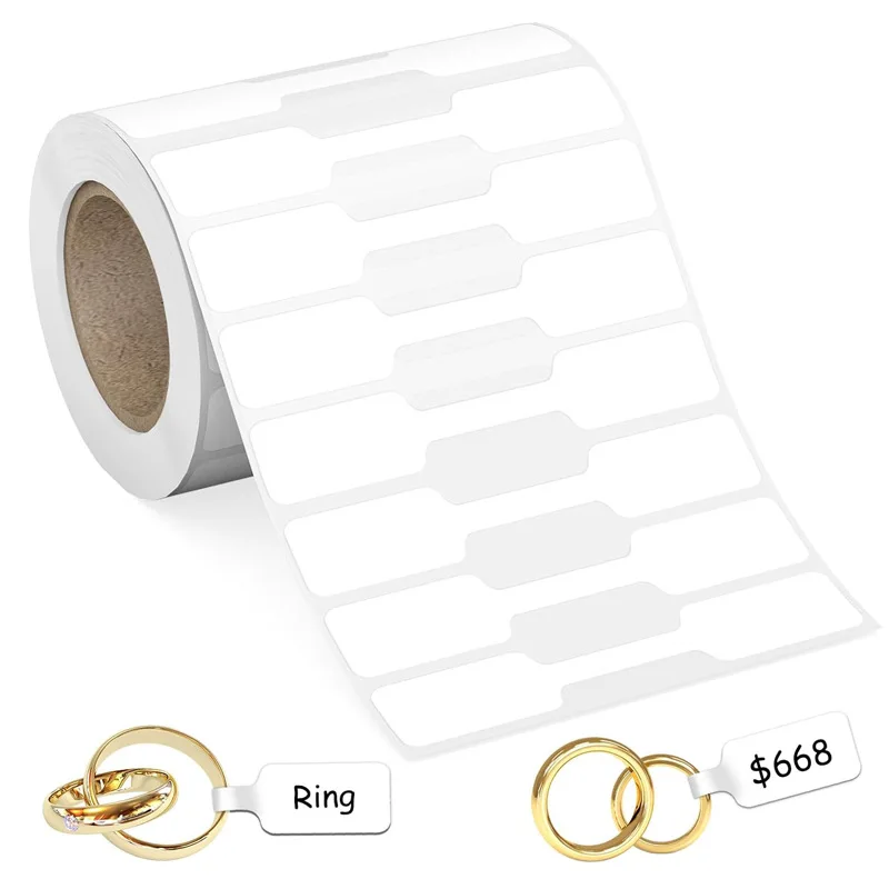 500 Stück Schmuckanhänger-Rolle, selbstklebend, weiß, blanko, Hantel für Armband, Ring, Halskette, Ohrringe, Preisschild, Kleidung, Verkaufsdisplay