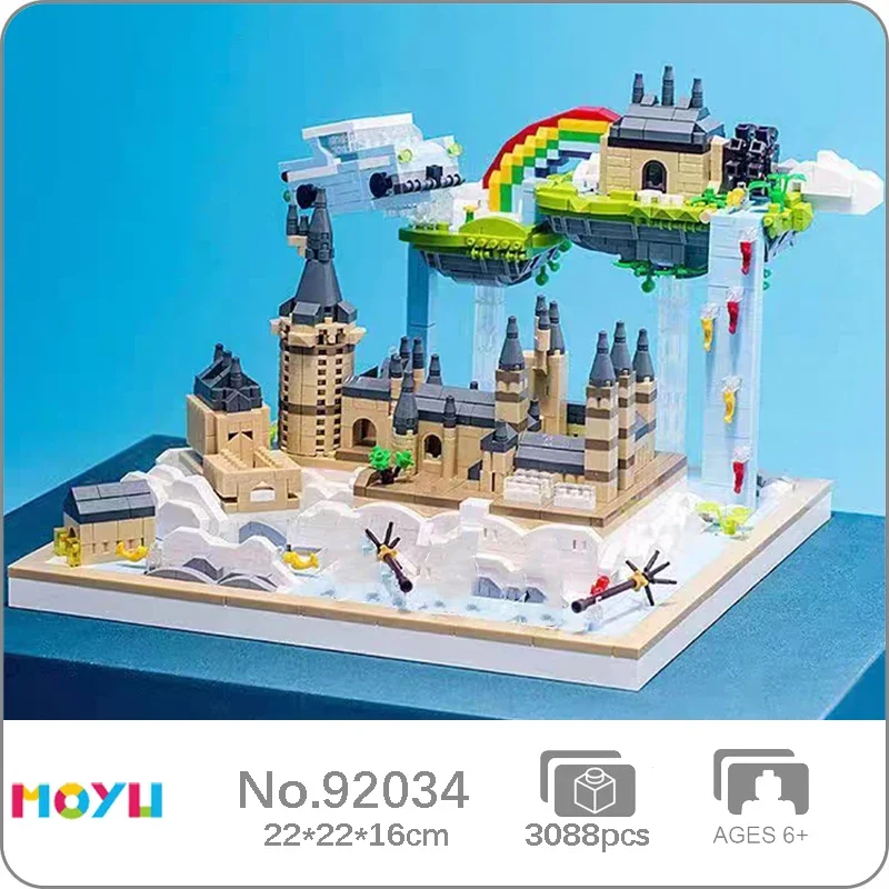 Moyu 92034 World Architecture Magic School Castle Rainbow Island Waterfall Car 3D Mini Diamond Blocks Mattoni Building Toy No Box