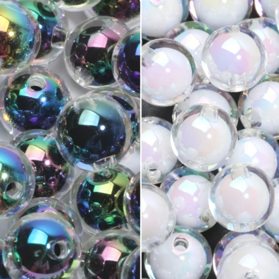 Perlen mit AB-Beschichtung, 8 mm, schwarz, weiß, gemischte Farben, Acrylperlen mit Durchgangsloch, DIY-Perlen, lose Perlen, dekorative Perlen – Detail 1
