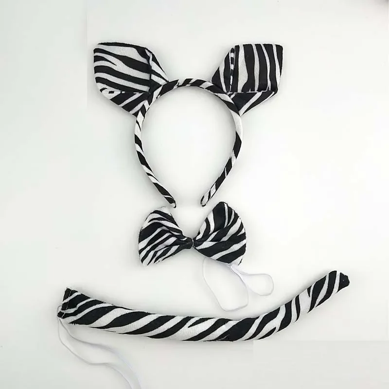 Animal Cosplay Costume Adults Kids Plush Cartoon Animal Zebra Ear Headband Hairband Tail Bow Birthday Party Gift Cosplay Costume Christmas Halloween
