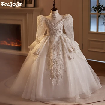 Sequined Beads Flower Girls Princess Gown