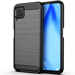 Premium Carbon Fiber Shockproof Silicone Case - Full Protective Bumper Back Cover for P40 Lite (Black)
