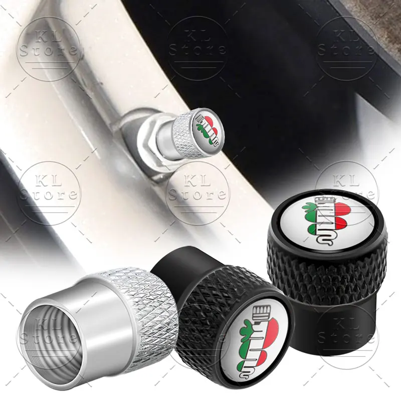 Set of 4 Premium Auto Exterior Logo Metal Tire Valve Caps Dust Covers