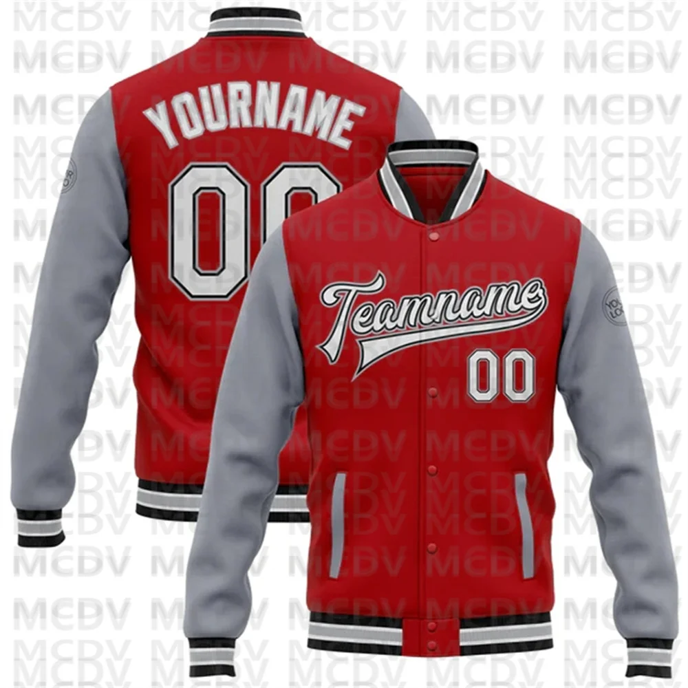 Custom Red Royal-White Bomber Full-Snap Varsity Letterman Two Tone Jacket