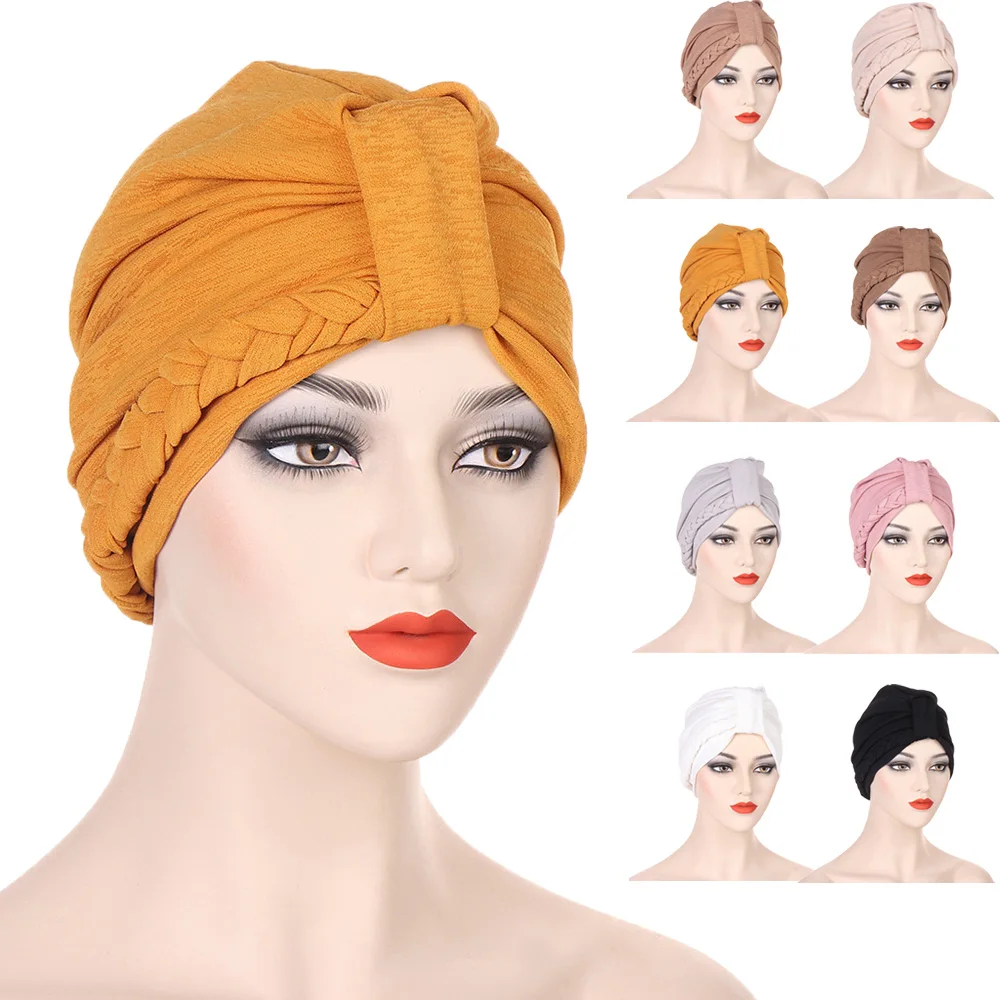 

Braided Turban Women Islamic Inner Hijab Caps Muslim Headscarf Chemo Hat Headwrap Beanies Bonnet Headwear Hats Hair Accessories