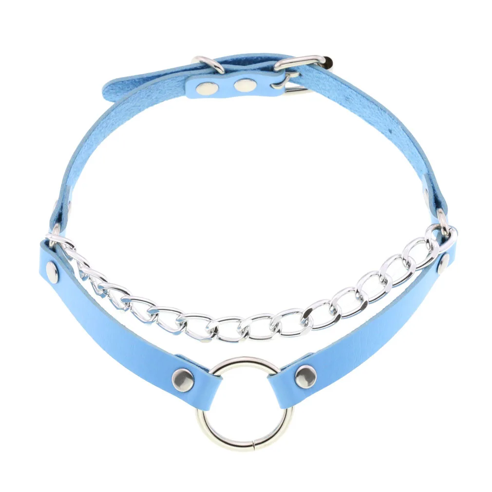 Manfnee Cerchio Rosa Gotica Rock Collana Girocollo Choker con Catena Pelle PU Donna Uomo Regolabile Accessorio Punk Costume Halloween Party