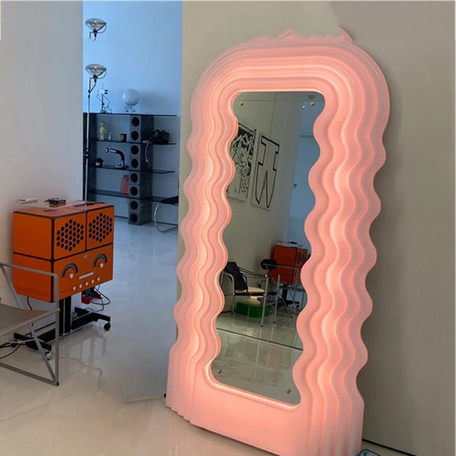 In piedi ondulato rosa chiaro camera corpo specchio camera da letto specchio  intelligente medicazione estetica lungo Miroir Chambre decorazione estetica  - AliExpress