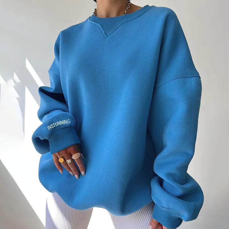 

Solid Color Casual Loose Long-sleeved Pullover Sweatshirts Autumn Hoodie Oversized Streetwear Round-collar Tops For Unisex 2023