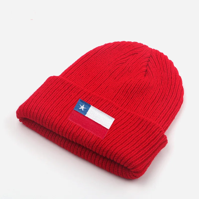 embroidered Chilean flag wool hat autumn and winter warm knit ear protection thickened