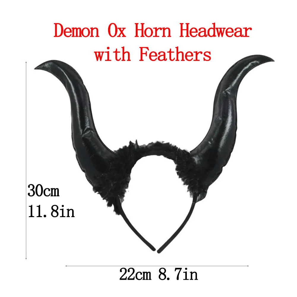 Demon Ox Horn Headwear Animal Halloween Cosplay Evil Witch Devil Black Queen Women Costume Hoop Hair Clip Accessories Props Sea hair accessories,hair clips,cosplay accessories,cosplay headpiece