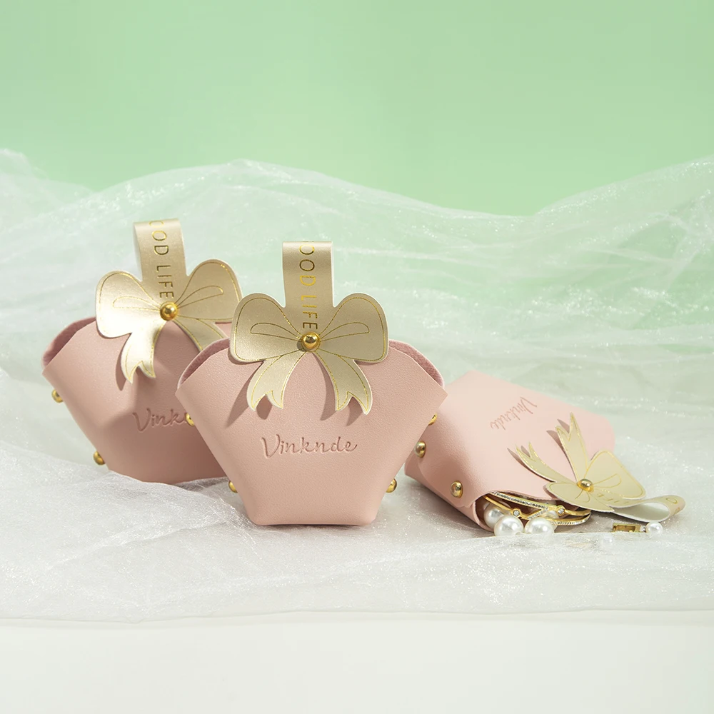 PU-Leder Geschenktasche Schmuck-Handtasche Hochzeitsgeschenke für Gäste Tragbare Süßigkeiten-Verpackung Mini-Box mit Schleifenkorb Partyzubehör – Detail 6