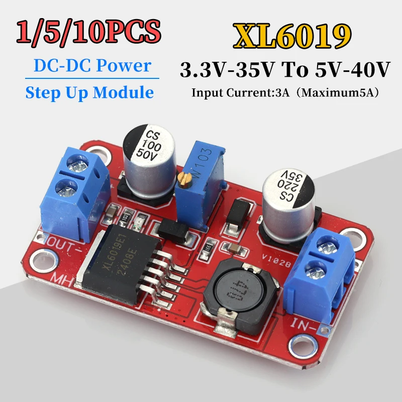 DC-DC Step Up Power Module 5A DC-DC Step Up Power Module Boost Volt Converter 3.3V-35V To 5V 6V 9V 12V 24V XL6019 Adjustable Output Regulator 1-10Pcs