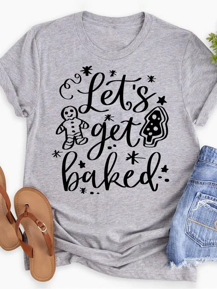

Lovely Letter Cute Cartoon Trend Tee Top Print Women Fashion Lady New Year Shirt Clothing Clothes Christmas Graphic T-shirt