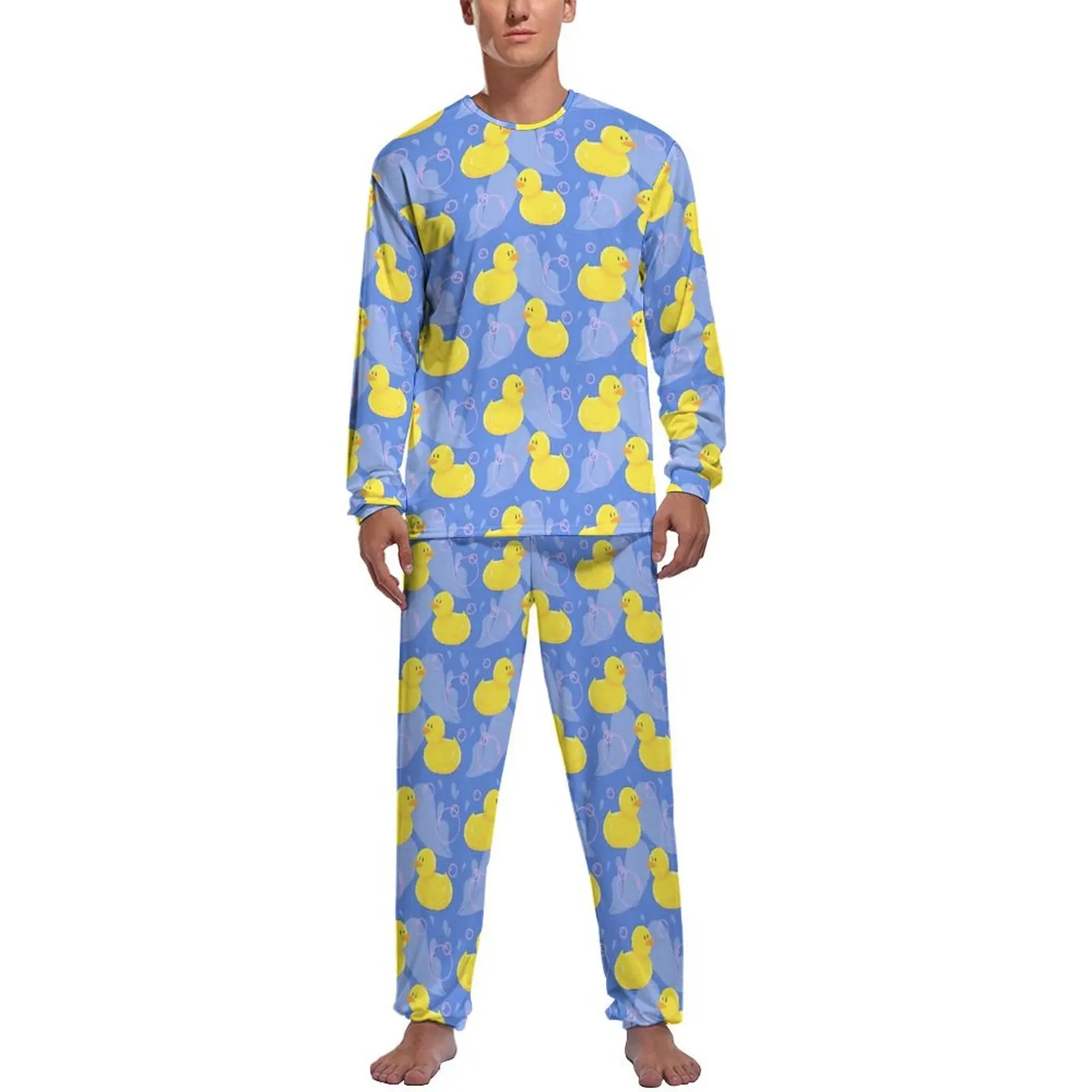 

Rubber Ducks Pajamas Cute Animal Print Mens Long-Sleeve Fashion Pajama Sets 2 Piece Casual Spring Design Nightwear Gift Idea